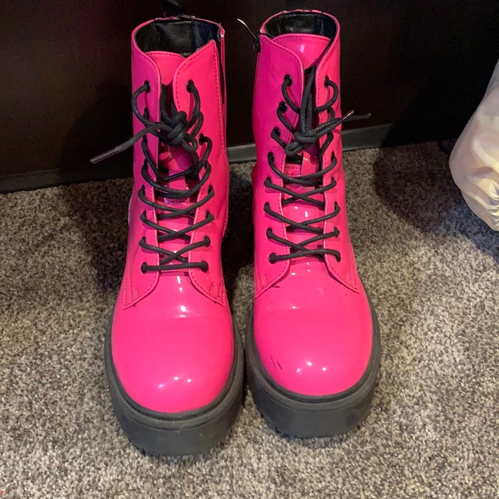 Hot pink combat boots, size 9.5 to 10